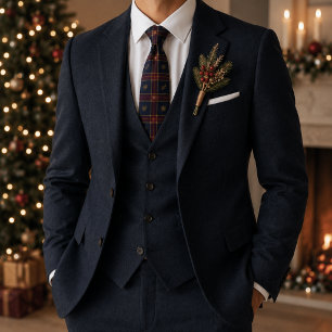 Navy Bourgondië Tartan Sneeuwvlok Kerstmis Stropdas