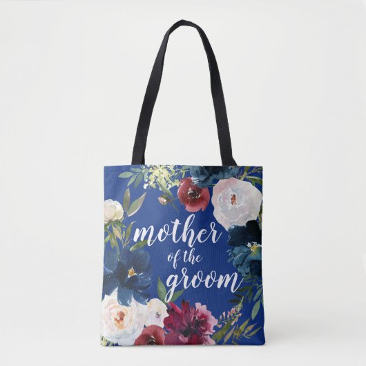 Navy Bourgondiërende Bloemenkrans Moeder van de Br Tote Bag (Voorkant)