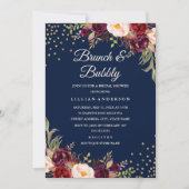 Navy Bourgondische Bloemen Confetti Brunch en Bubb Kaart (Voorkant)