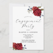 Navy Bourgondische Bloemen Verlovingsfeest Uitnodi Kaart (Voorkant)