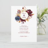 Navy Bourgondische herfst bruiloft Kaart (Staand voorkant)