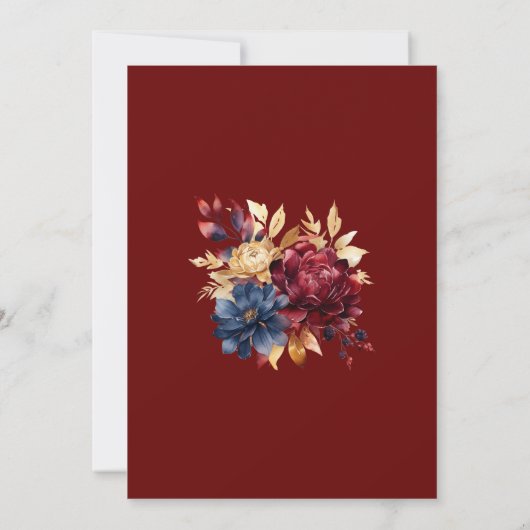 Navy Bourgondische herfst bruiloft Kaart (Achterkant)