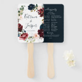 Navy Bourgondische Herfst Floral krans bruiloft Handwaaier (Voorkant en achterkant)
