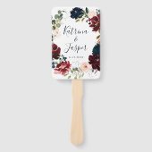 Navy Bourgondische Herfst Floral krans bruiloft Handwaaier (Voorkant)
