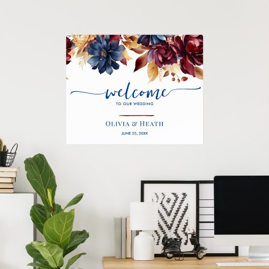 Navy Bourgondische herfst Poster (Thuiskantoor)