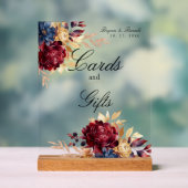 Navy Bourgondische herfst Waterverf Floral Acryl Bord (Neutraal)