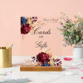 Navy Bourgondische herfst Waterverf Floral Acryl Bord (Huwelijk)