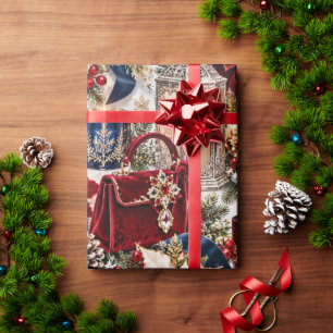 Navy Bourgondische Luxe Kerst Cadeaupapier