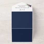 Navy & Bourgondische Waterverf Floral All In One Uitnodiging (Buitenkant)