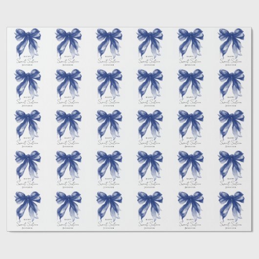 Navy Bow Coquette Script Sweet 16 Party Cadeaupapier (Vlak)