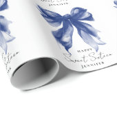 Navy Bow Coquette Script Sweet 16 Party  Cadeaupapier (Rol Hoek)