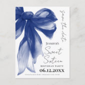 Navy Bow Coquette Sweet 16 Save the Date  Briefkaart (Voorkant)