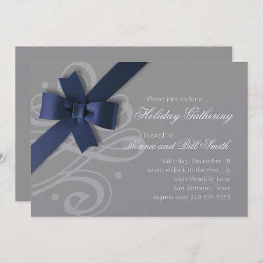 Navy Bow elke kleurachtergrond Uitnodiging tot fee (Voorkant / Achterkant)