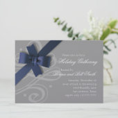 Navy Bow elke kleurachtergrond Uitnodiging tot fee (Staand voorkant)
