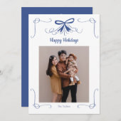 Navy Bow Ribbon Kerstvakantie Fotokaart Feestdagenkaart (Voorkant / Achterkant)