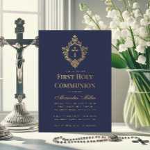 Navy Boy Eerste Communie Faux Gold Cross in Crest