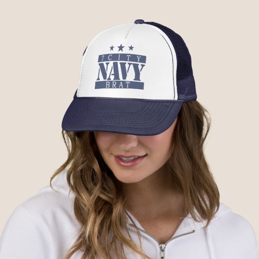 NAVY Brat - Blue Logo Trucker Pet (In situ)