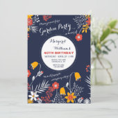 Navy Bright-oyed Flowers Invitation Kaart (Staand voorkant)