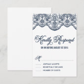 Navy Brocade Lace Wedding RSVP Kaart (Voorkant / Achterkant)