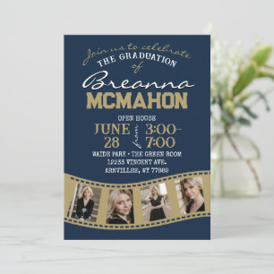 Navy & Brons Goud Filmstrip 5 Foto Afstuderen Kaart