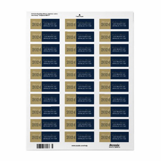 Navy & Bronze Afstuderen Retouradreslabel Etiket (Full Sheet)