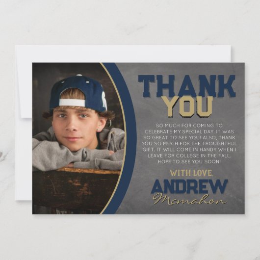 Navy & Bronze Chalkboard Afstuderen Dank u kaart (Voorkant)