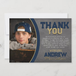 Navy & Bronze Chalkboard Afstuderen Dank u kaart