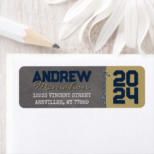 Navy & Bronze Chalkboard Afstuderen Retouradres Etiket (Insitu)