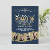 Navy & Bronze Filmstrip Afstuderen Aankondiging (Staand voorkant)