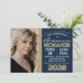 Navy & Bronze Gold Afstuderen 2 Fotouitnodiging Kaart (Staand voorkant)