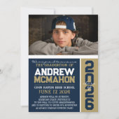 Navy & Bronze Modern Afstuderen Foto Aankondiging (Voorkant)