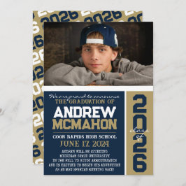 Navy & Bronze Modern Afstuderen Foto Aankondiging