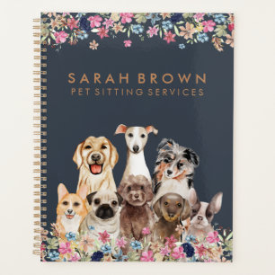 Navy Brown Cute Dog Groomer Small Business Planner