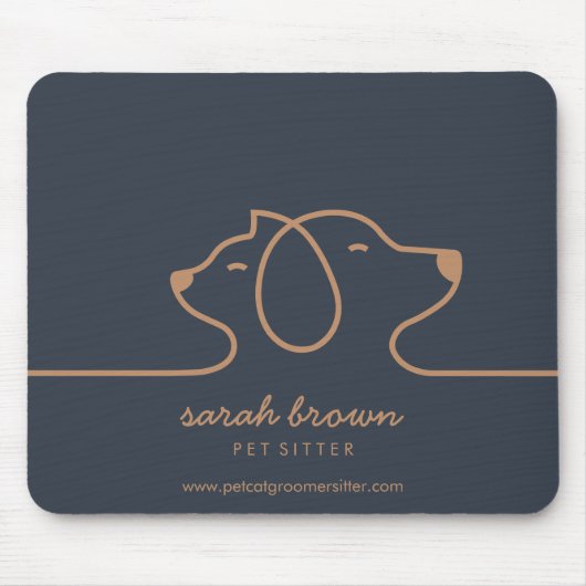 Navy Brown Dog Cat Lineart pet studio Muismat (Voorkant)