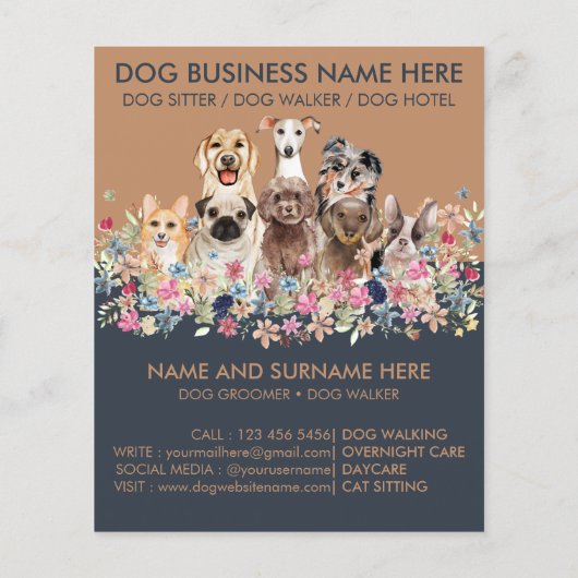 Navy Brown Dog Sitting Service Pet Groomer Flyer (Achterkant)