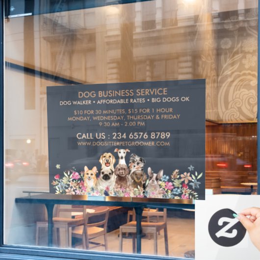 Navy Brown Dog Walker Service Pet Groomer large Raamsticker (Cafe Raam)