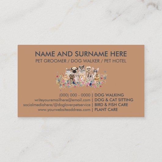 Navy Brown Pet Breed Dogs Katten Visitekaartje (Achterkant)