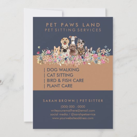 Navy Brown Pet Report Design Notitiekaartje (Achterkant)