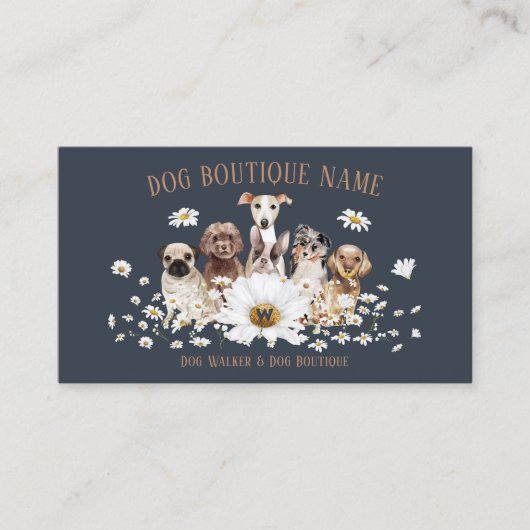 Navy Brown Pet Sitter Daisy Flower Dogs Visitekaartje (Voorkant)