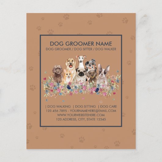 Navy Brown Pet Sitter hond veterinaire prijslijst Flyer (Achterkant)