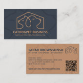 Navy Brown Qr Code Dog Cat Pet Logo Visitekaartje (Voorkant / Achterkant)