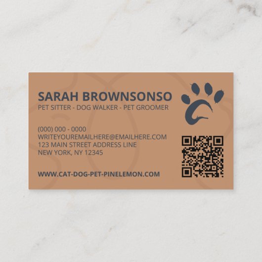 Navy Brown Qr Code Logo Dog Cat Pet Paw Visitekaartje (Achterkant)