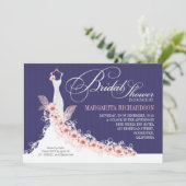 Navy bruids douche uitnodigingen met trouwjurk (Staand voorkant)
