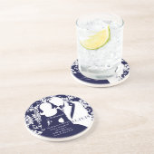 Navy bruidsmeisje bruiloft bruid & bruidegom Onder Zandsteen Onderzetter (Zijkant)