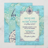 Navy bruiloft reisuitnodiging kaart (Voorkant / Achterkant)