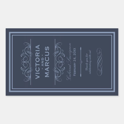 Navy Bruiloft Wijnfles Monogram Favor Labels (Voorkant)