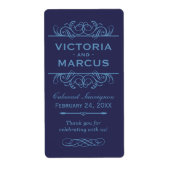 Navy Bruiloft Wijnfles Monogram Favor Labels (Voorkant)