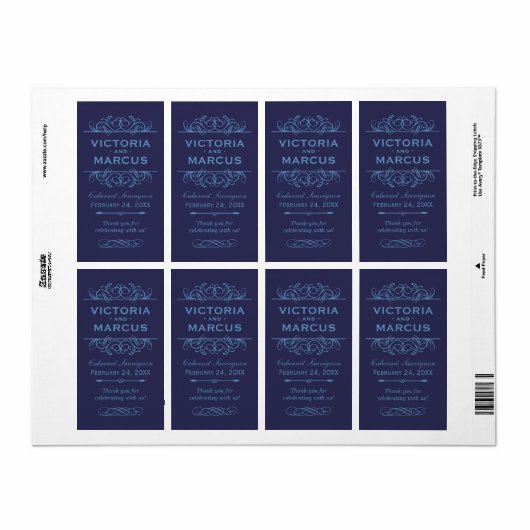 Navy Bruiloft Wijnfles Monogram Favor Labels (Full Sheet)