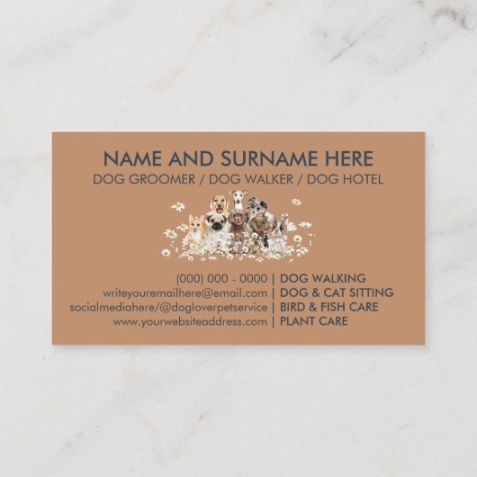 Navy Bruine Pups Daisy Flower Dog Groomer Pet Visitekaartje (Achterkant)