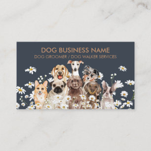 Navy Bruine Pups Daisy Flower Dog Groomer Pet Visitekaartje